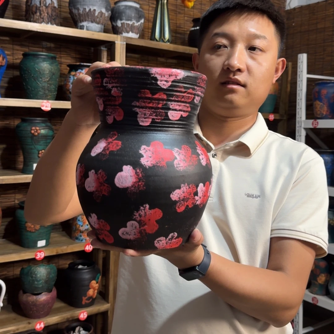红陶浮雕花盆炸炸炸