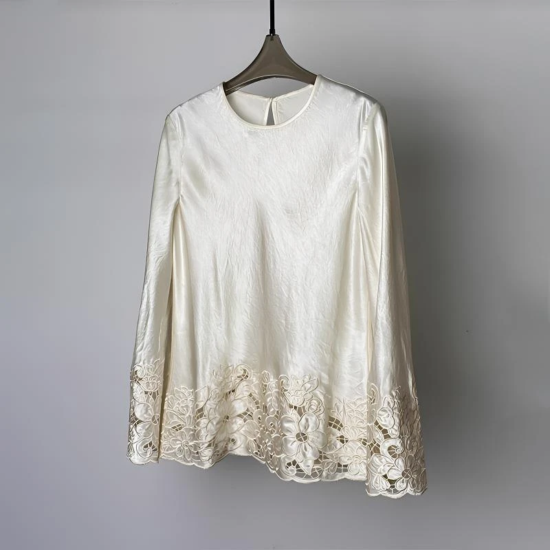 香朵儿新中式镂空花朵高级轻奢女装衬衫2025春秋新款国风设计上衣