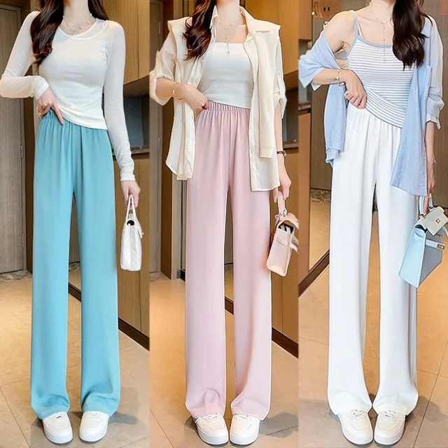 2025春夏休闲垂感阔腿显瘦高腰窄版百搭薄款西装直筒拖地裤女