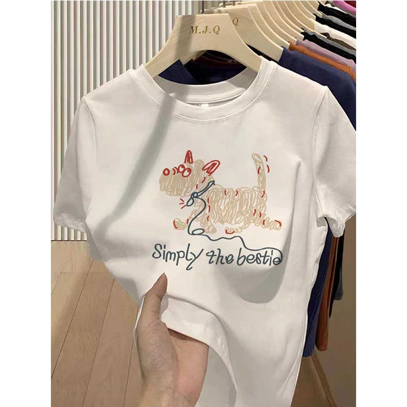 小众设计感正肩磨毛短袖t恤女时尚洋气白色上衣加厚打底衫春秋季