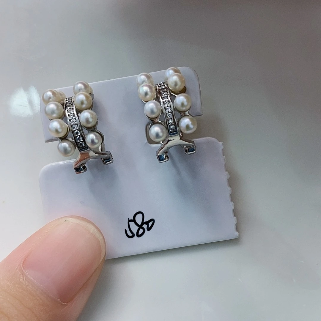 银S925镶嵌8A特价极光耳饰淡水珍珠