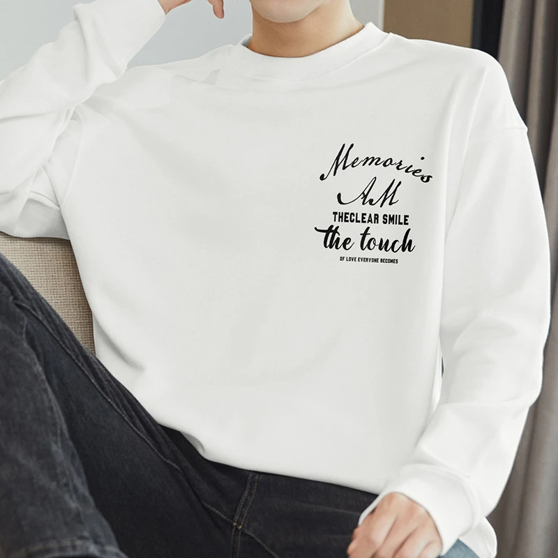 男士春秋纯棉百搭潮流长袖宽松圆领套头韩版男生秋款加绒卫衣男