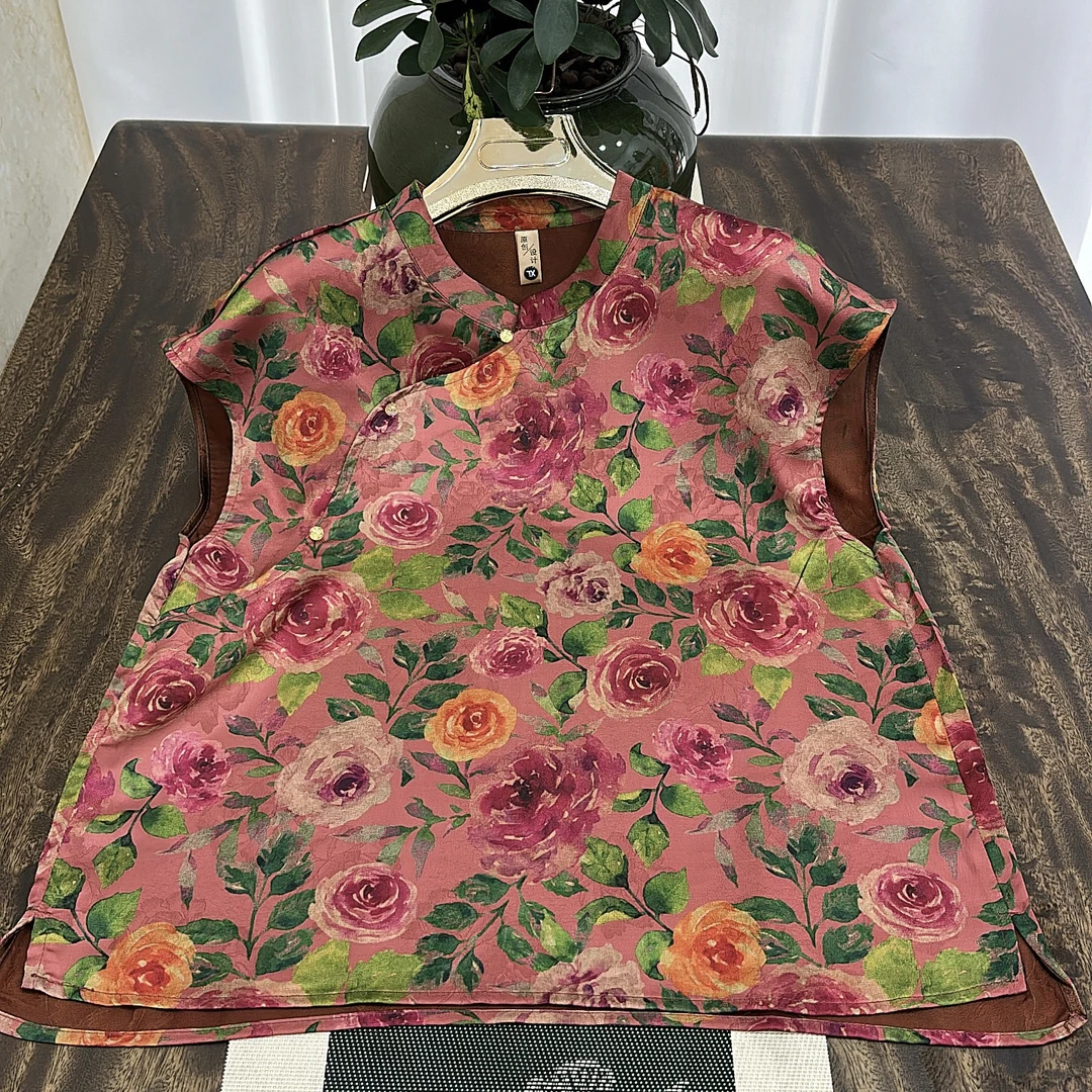 018夏季新款立领国风复古盘扣印