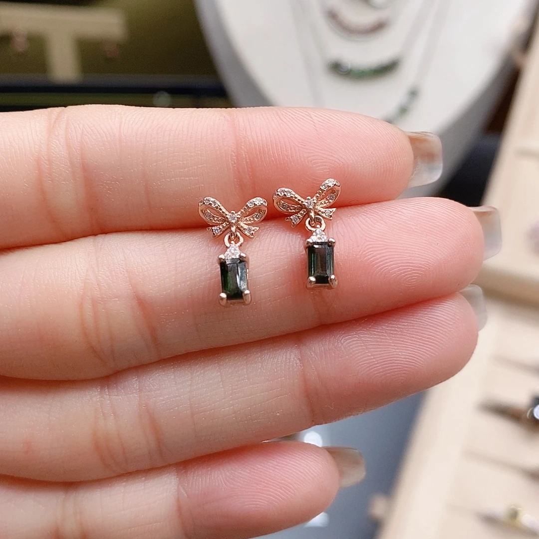 碧玺银S925镶嵌耳钉耳钉