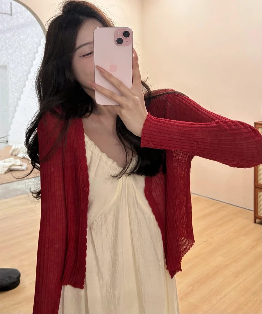 2025D7T开衫V领薄款上衣空调衫披肩外搭冰丝长袖