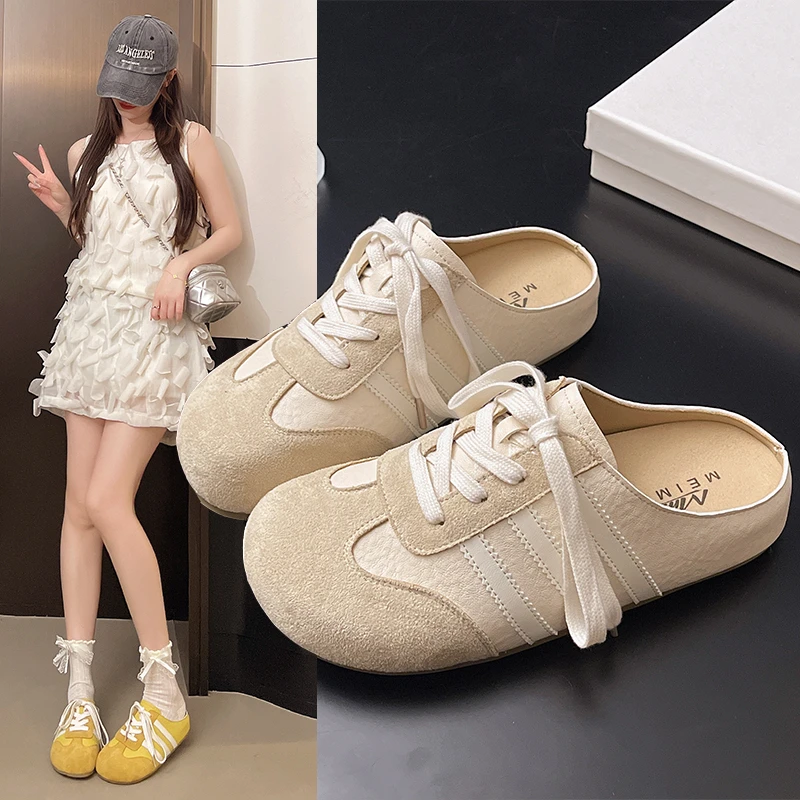 包头拖鞋女2025新款春夏季百搭小白鞋子厚底无后跟德训半拖鞋外穿