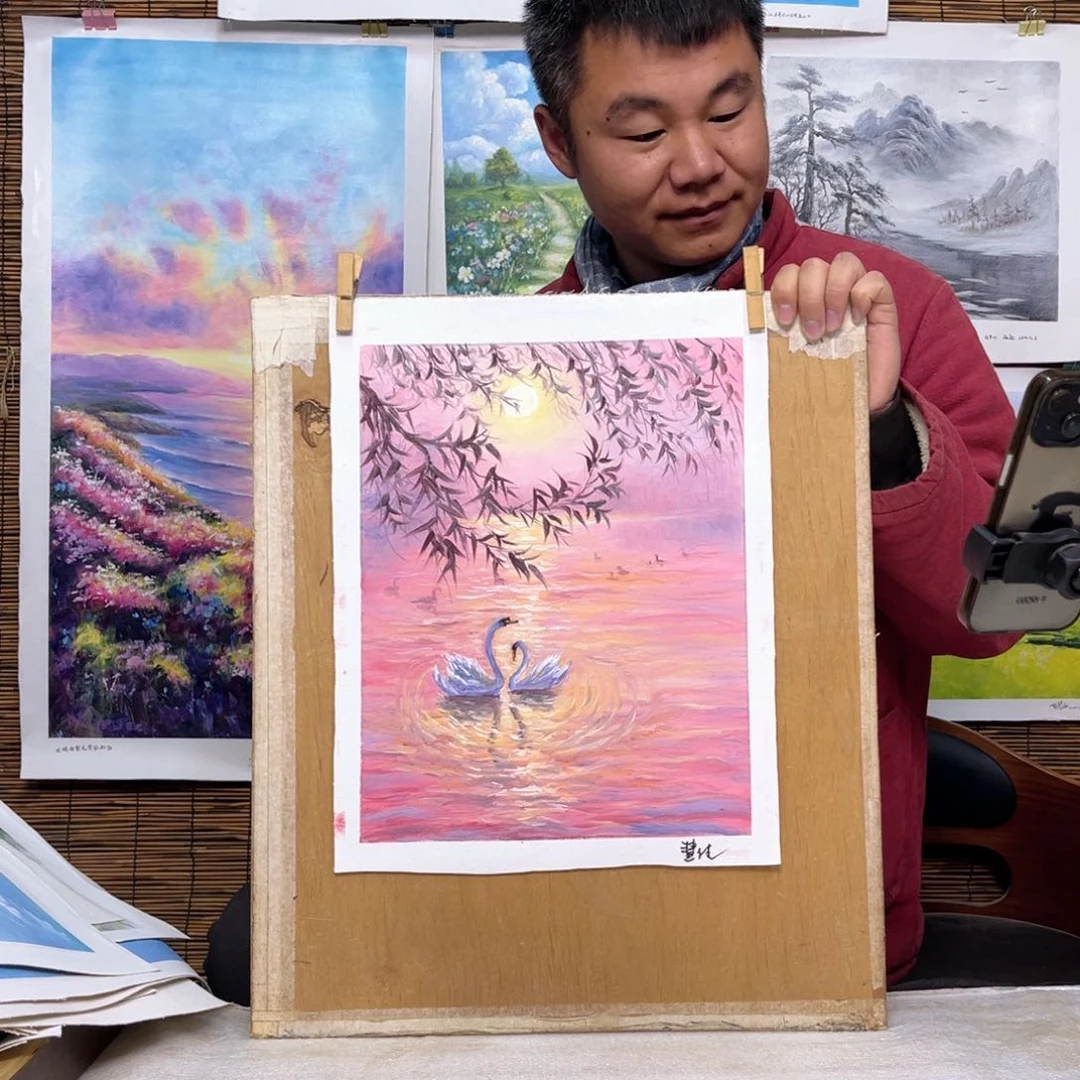 油画行路人小院绘画作品竞拍