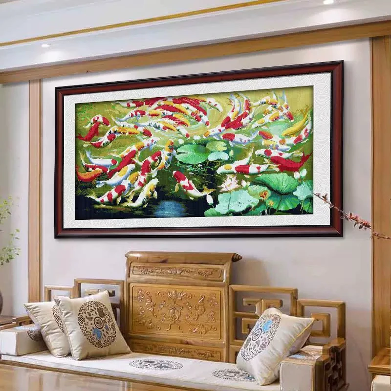 2大格纯手工绣好的十字绣成品1005年年有余百鱼图装饰画