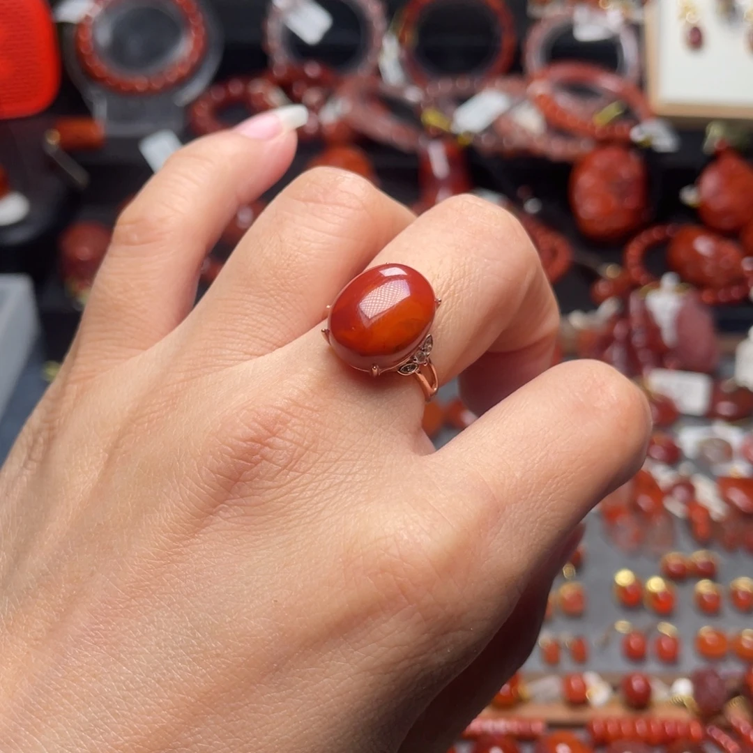 南红玛瑙银S925镶嵌双色戒指