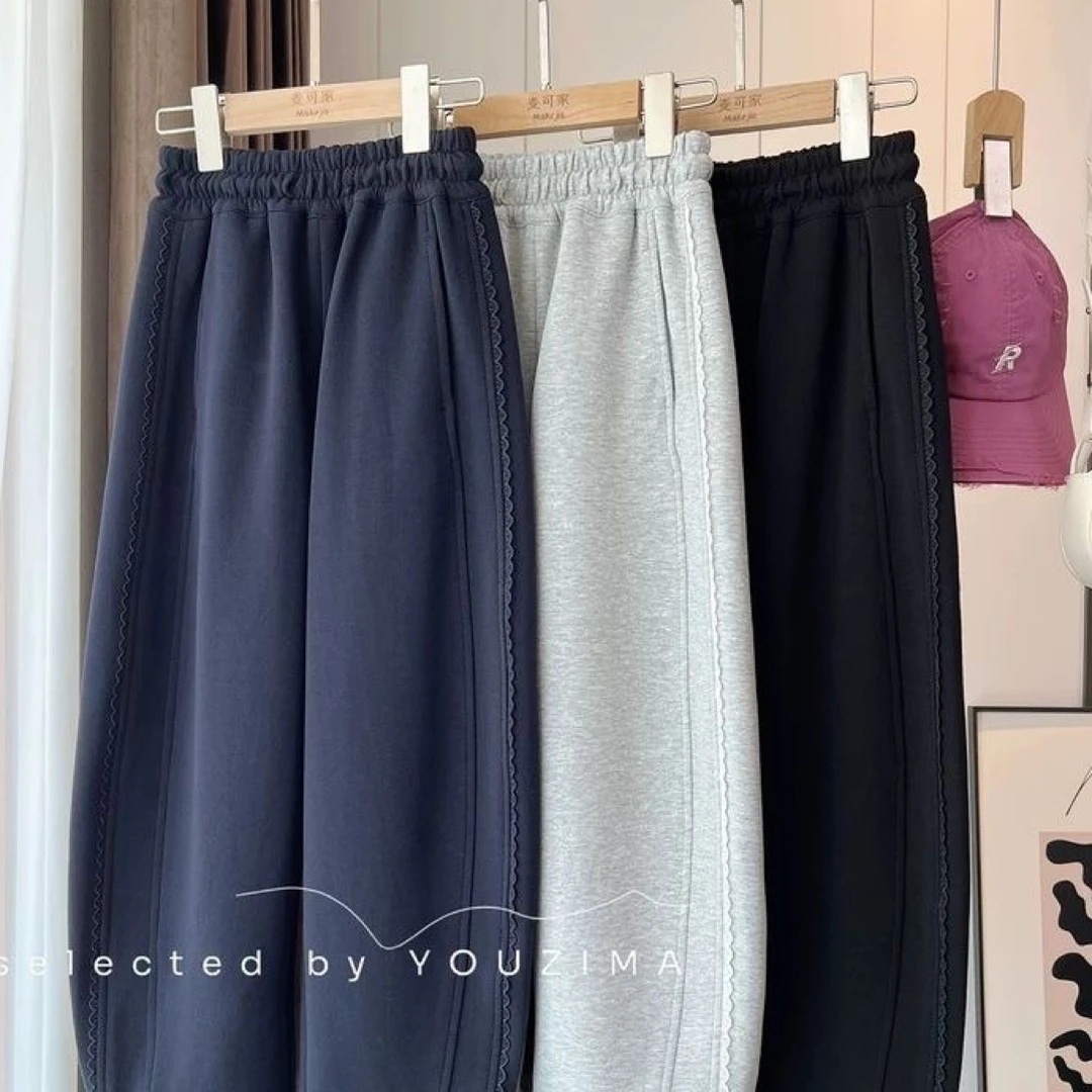 2025秋款新品女童中大童蕾丝花边老爹运动长裤韩版休闲女童裤子潮