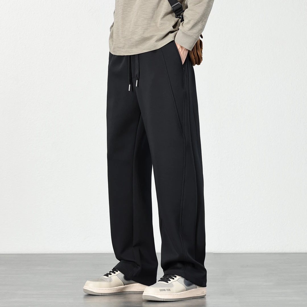 潮流宽松垂感休闲裤男士2025秋冬复古直筒长裤简约纯色运动裤子男