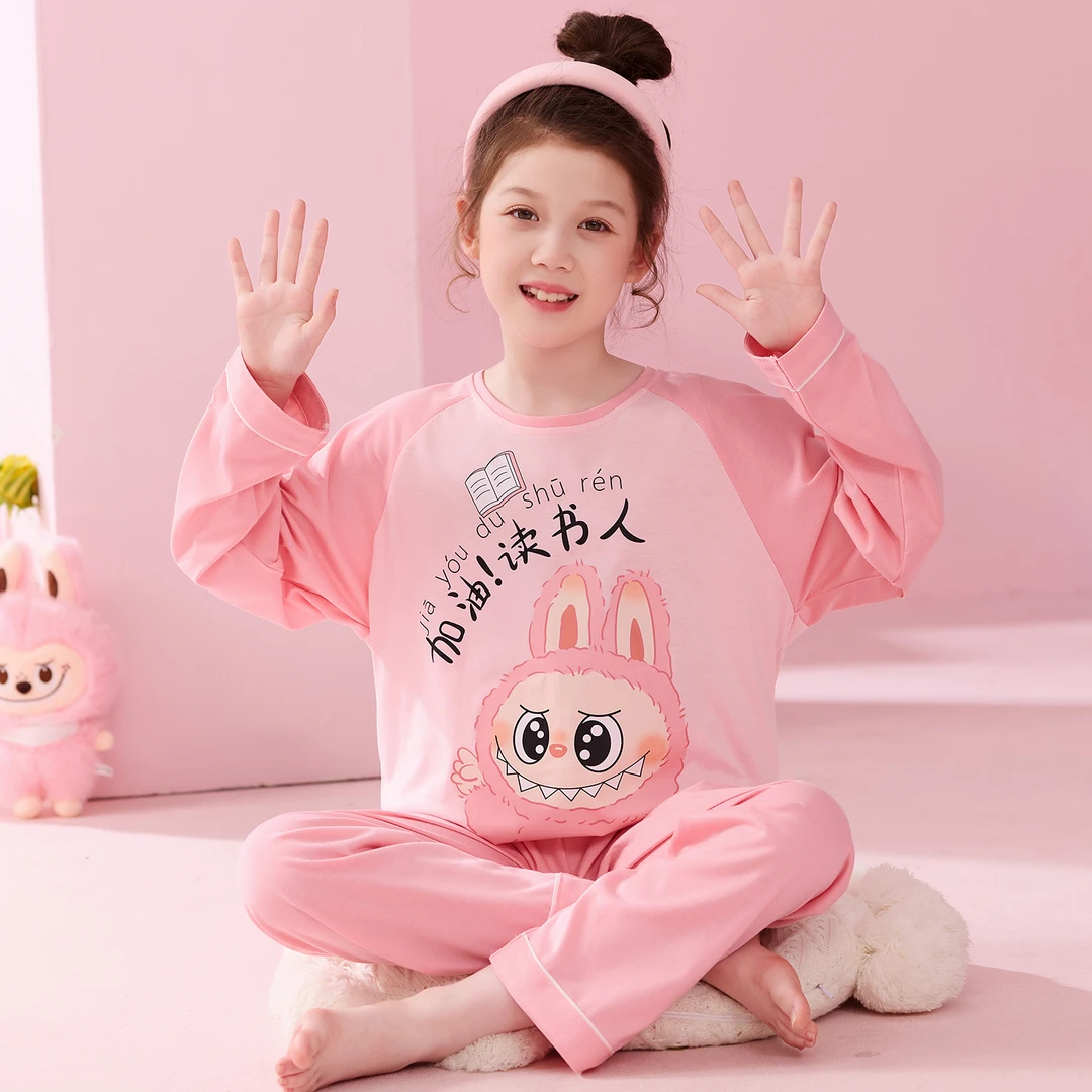 2025新款女童睡衣春秋季儿童棉质长袖大童洋气卡通女孩家居服秋款