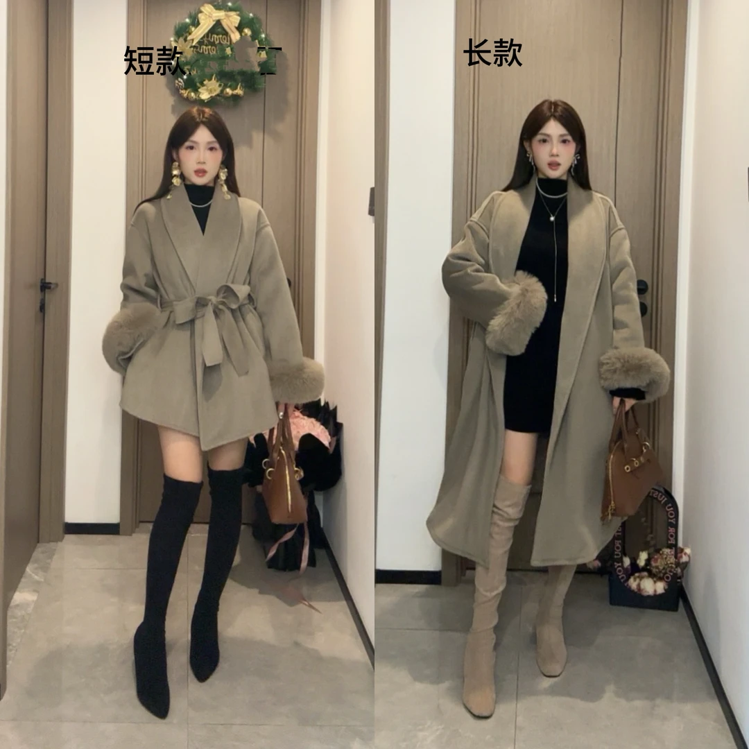 【芯芯专属】单版自带贵气感秋冬反季双面呢羊毛大衣+同色系毛领001