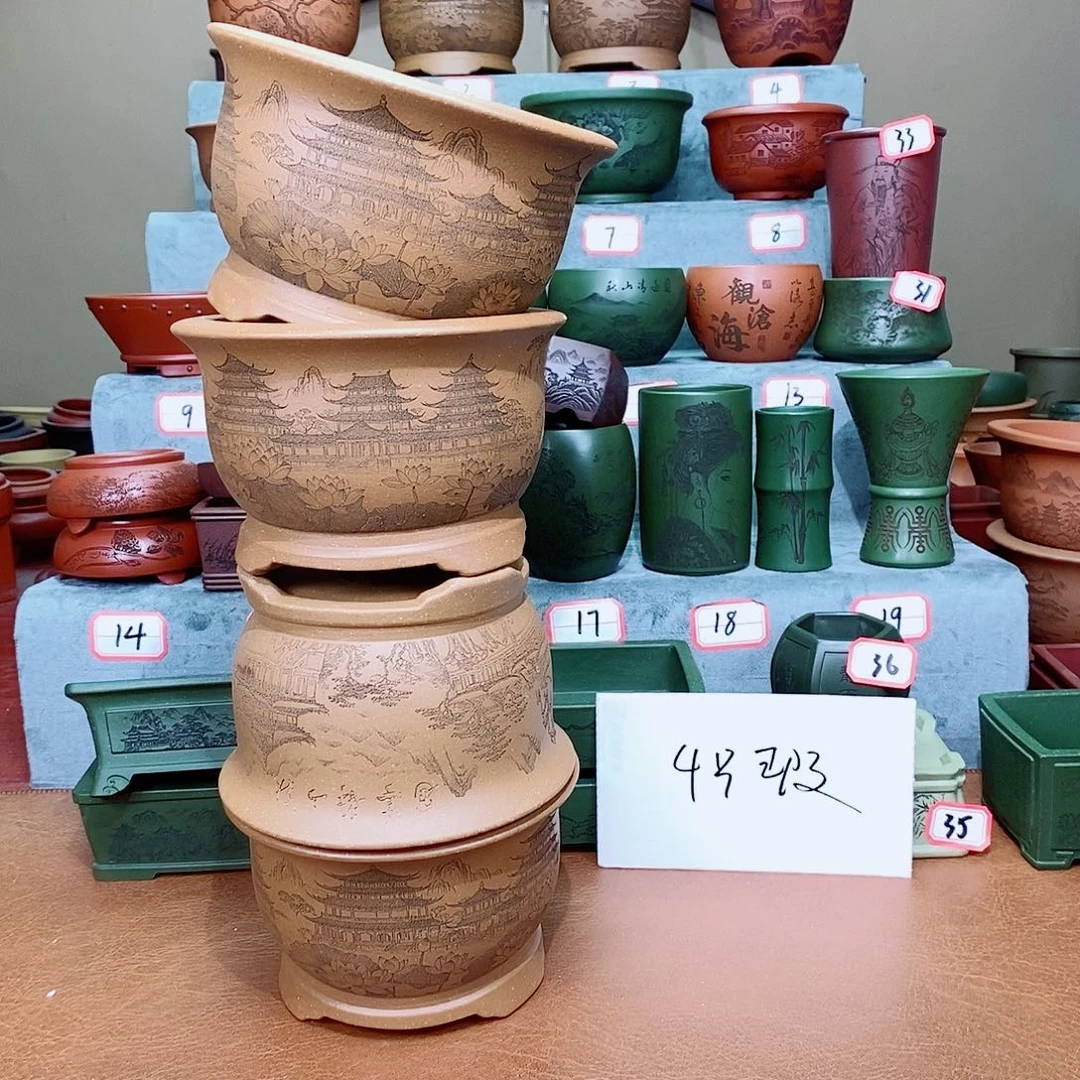紫砂花盆我在看书