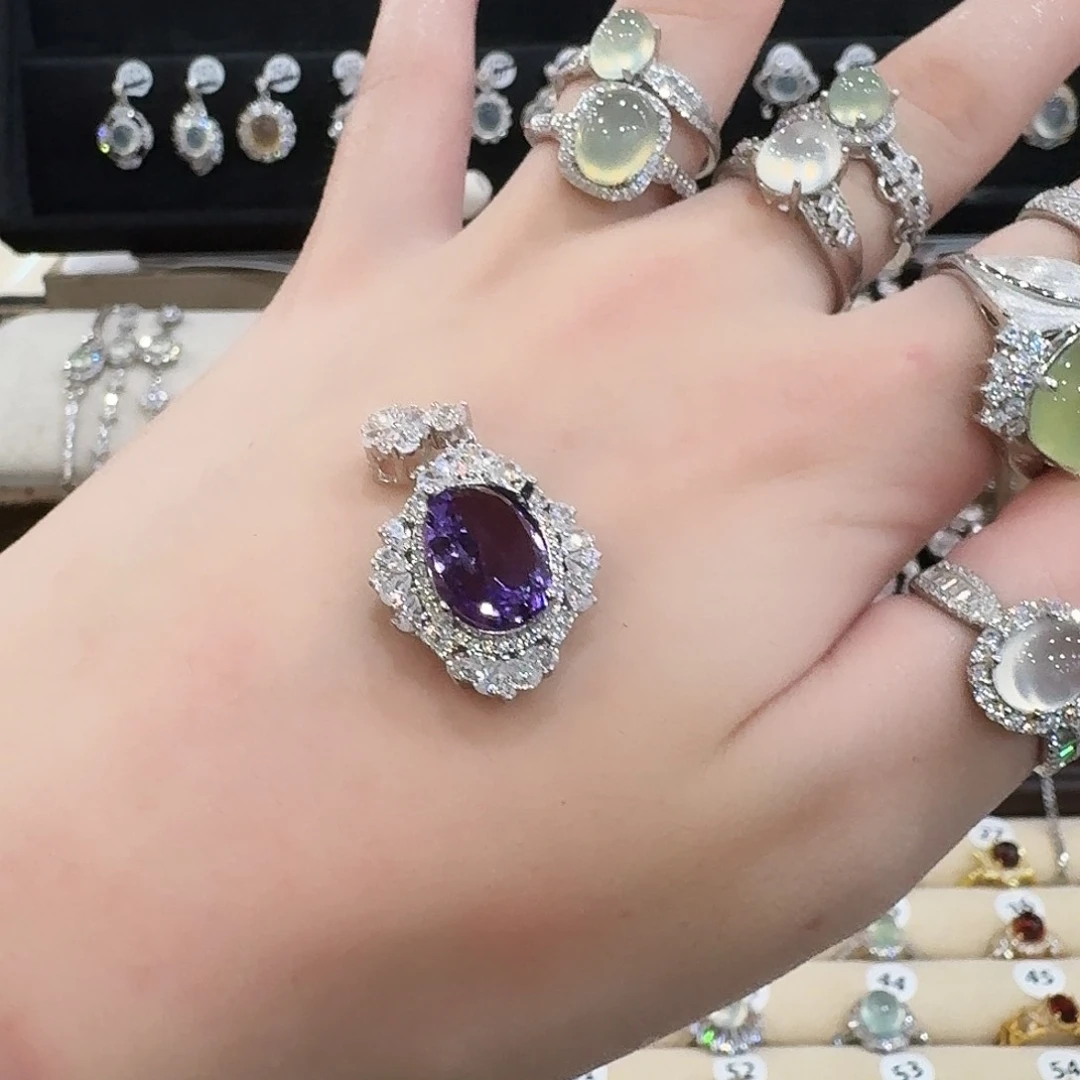 银S925镶嵌颈饰紫晶番***面