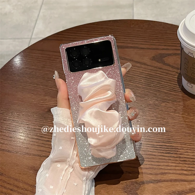 适用小米mixfold4手机壳fold4折叠屏高级感渐变色闪粉丝巾腕带女