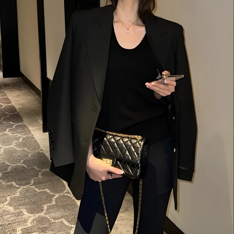 90白鹅绒加绒加厚羊毛西服2024冬款【大女主】赫本黑高品时尚百搭