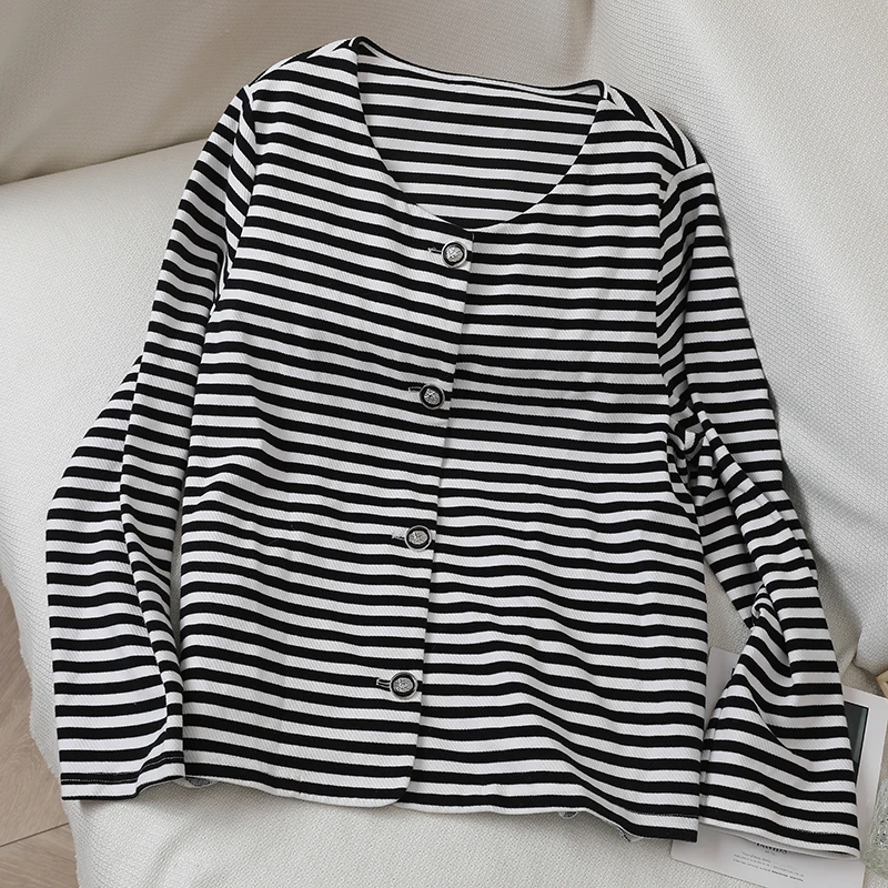 【胖佳佳】勒斯酒庄 条纹针织开衫外套HZ341940