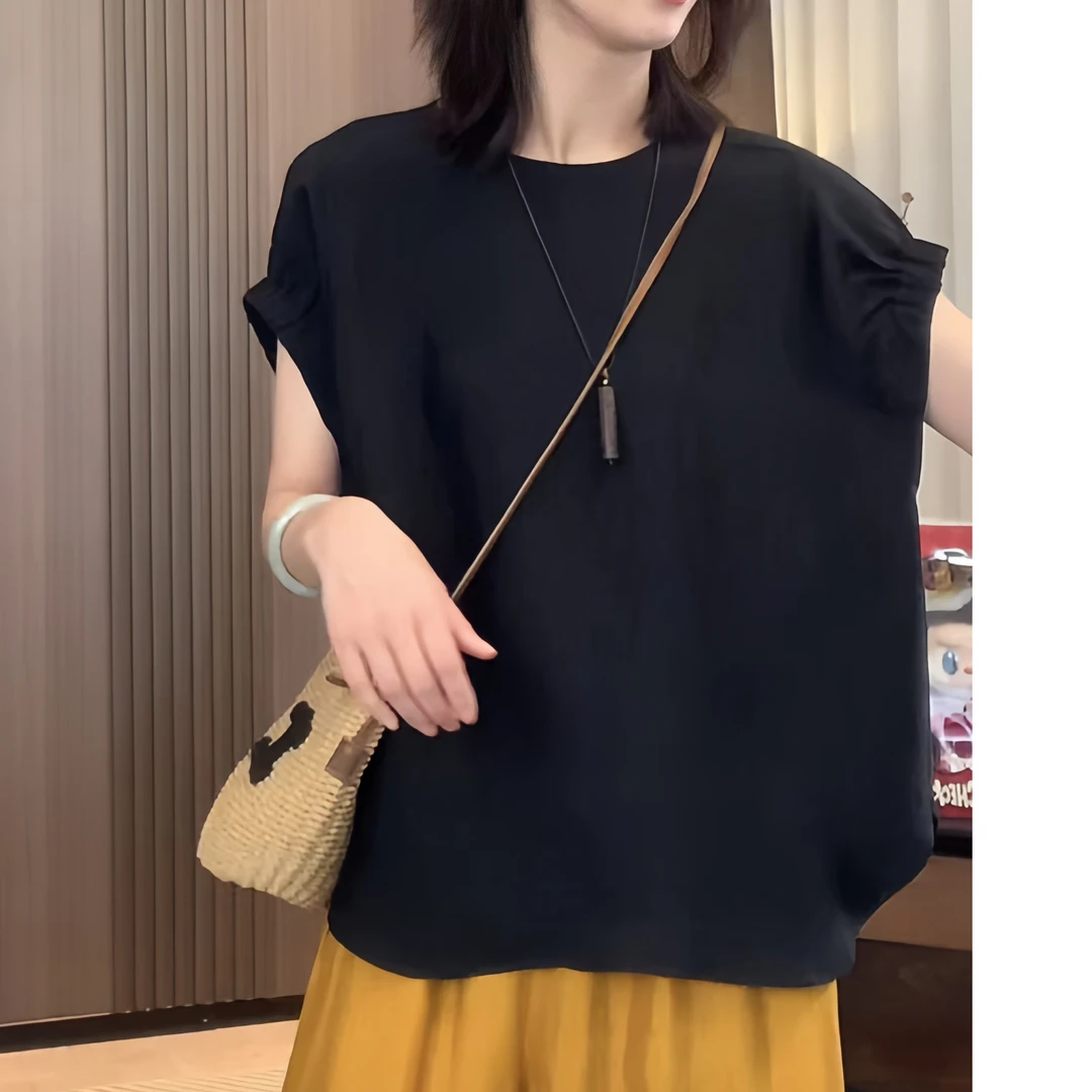 【贝壳扣】甜美可爱风格知性风圆领短袖T恤女设计感气质上衣时尚潮