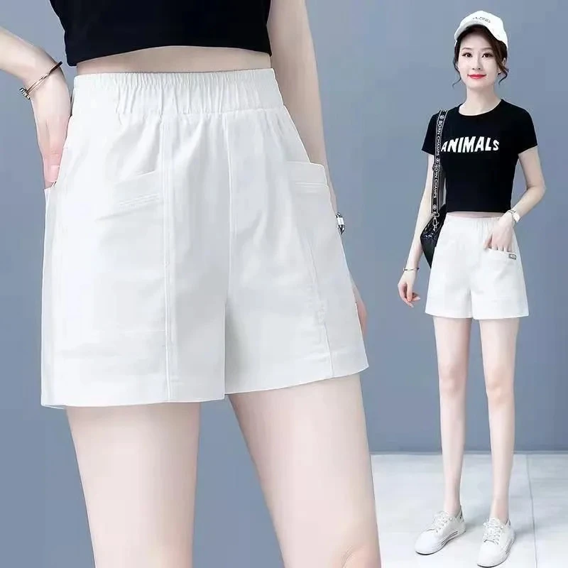 【100%纯棉】清仓夏季薄款松紧腰短裤女显瘦直筒休闲a字阔腿五分裤