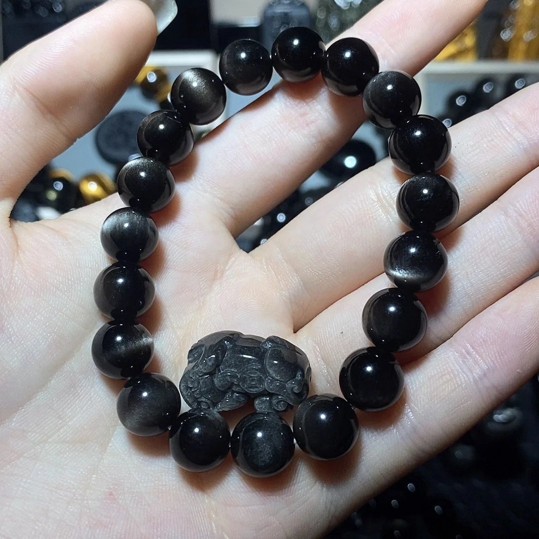 黑曜岩未镶嵌手链?**瓜