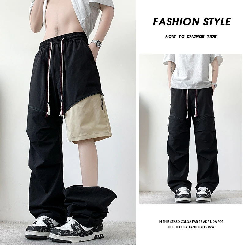 大码工装裤子男夏季薄款凉感阔腿休闲直筒加肥加大裤子男款夏季