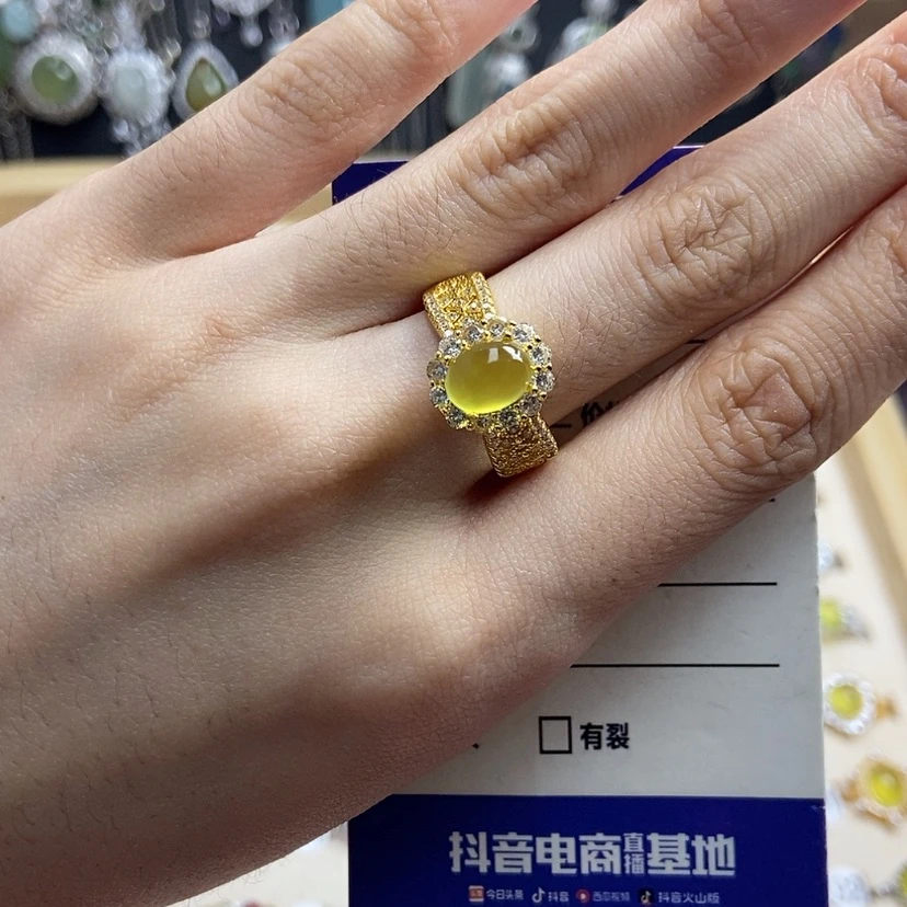 【闪购商品】岫玉戒指银S925镶嵌开口