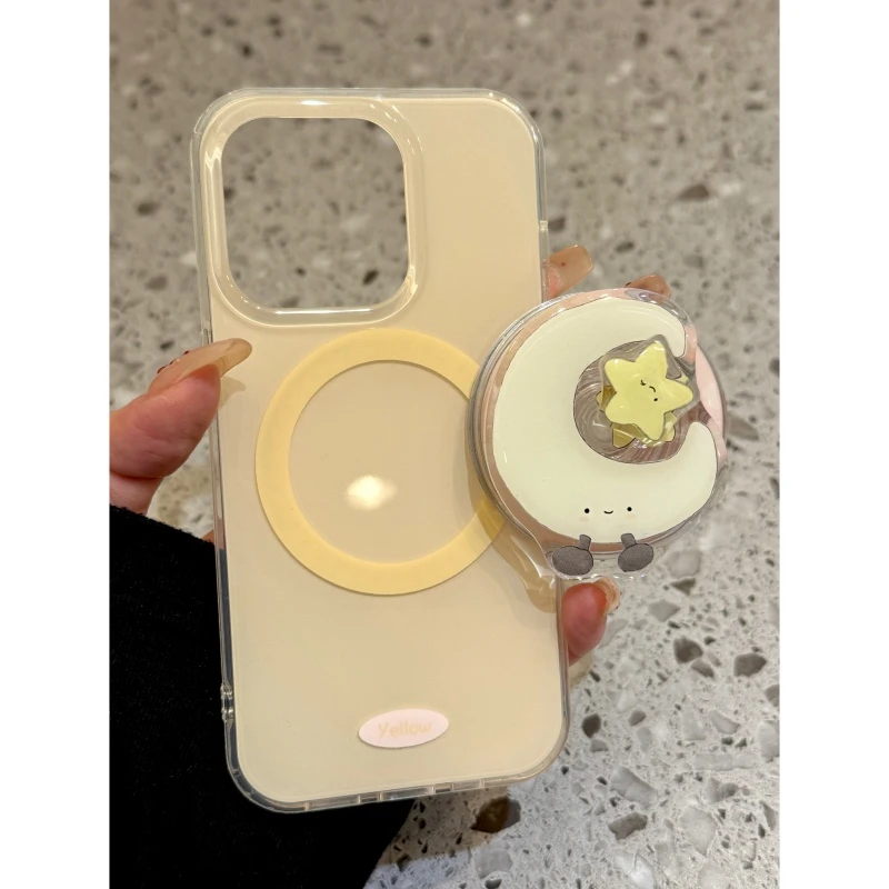 适用苹果iphone16promax月亮15pro创意14pro磁吸支架13旋转手机壳