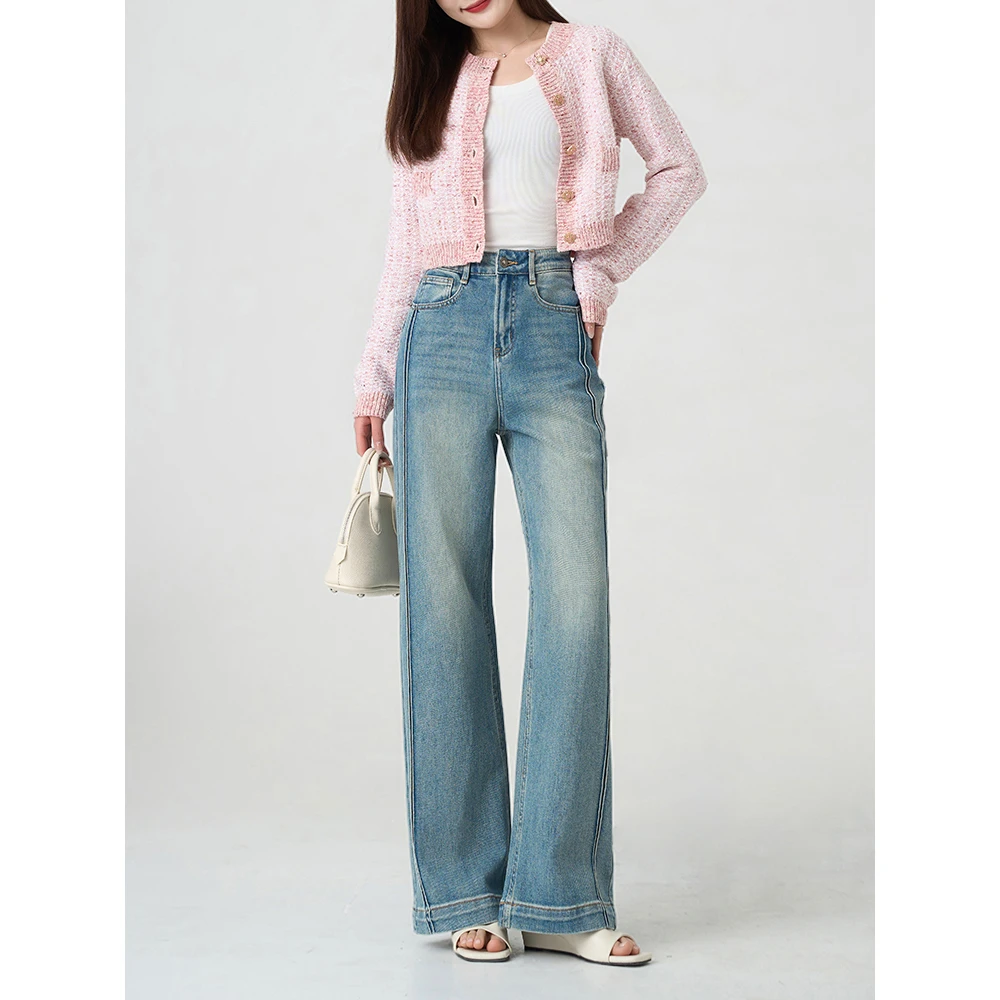 不贴腿微喇裤阔腿牛仔裤爆款新款百搭高腰显瘦阔腿裤中性风穿搭