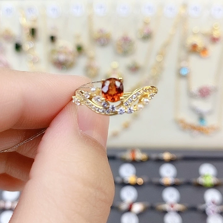 石榴石（芬达石）银S925镶嵌戒指