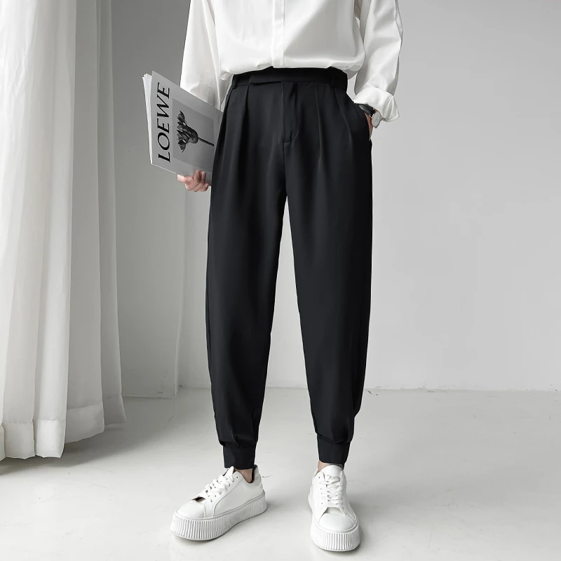 2025春夏款休闲西裤男垂感大码宽松束脚显瘦英伦魔术贴粘粘裤K18