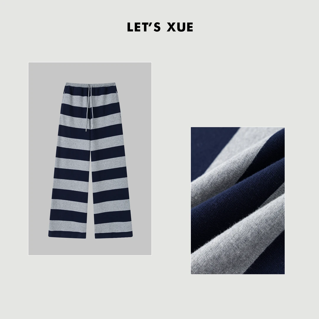 XUE【条纹裤】夏季百搭垂感松紧腰裤子女
