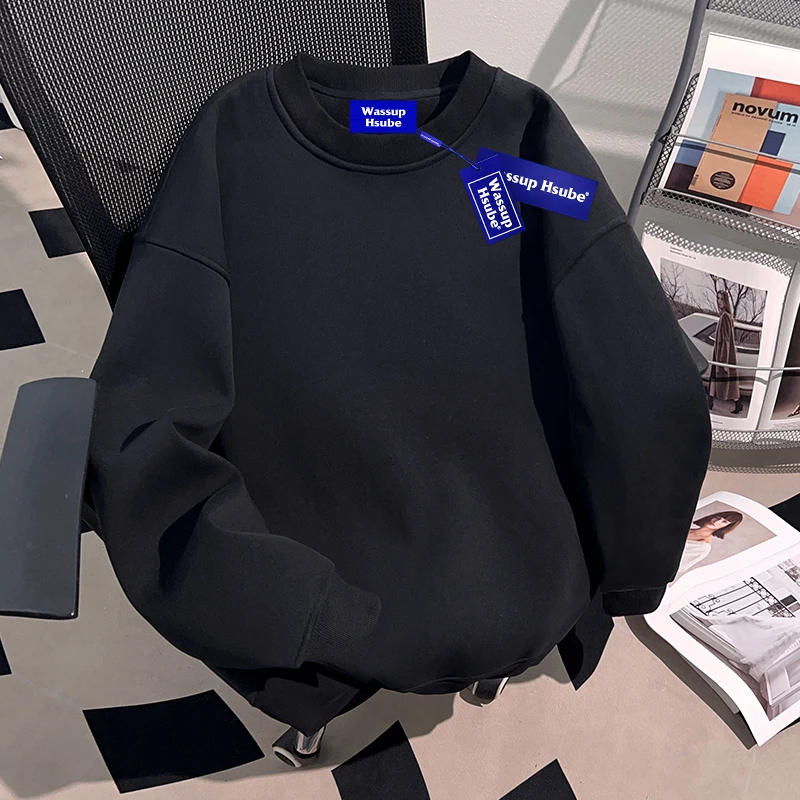 WASSUP HSUBE国潮牌美式重磅圆领卫衣男女款秋冬休闲简约宽松上衣