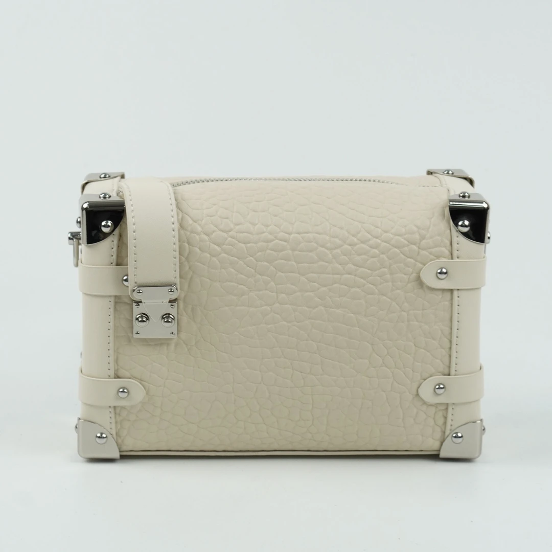 2350#小众简约荔枝纹时尚铆钉单肩方盒包