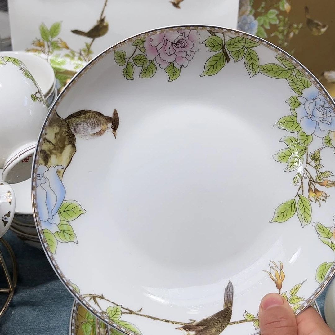 瓷片琴瑟和鸣八寸深盘四个微瑕