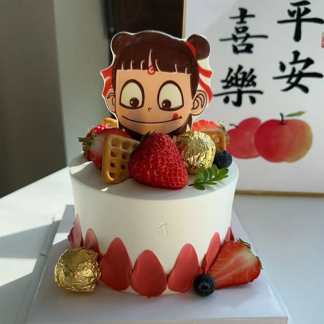 网红哪吒卡通动画组合巧克力片蛋糕装饰插件头像摆件
