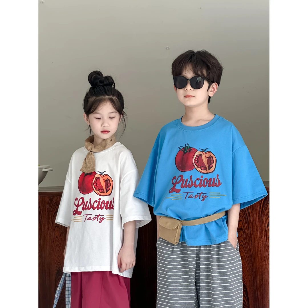 童T恤2025夏男女童韩版圆领字母短袖儿童休闲百搭宽松上衣