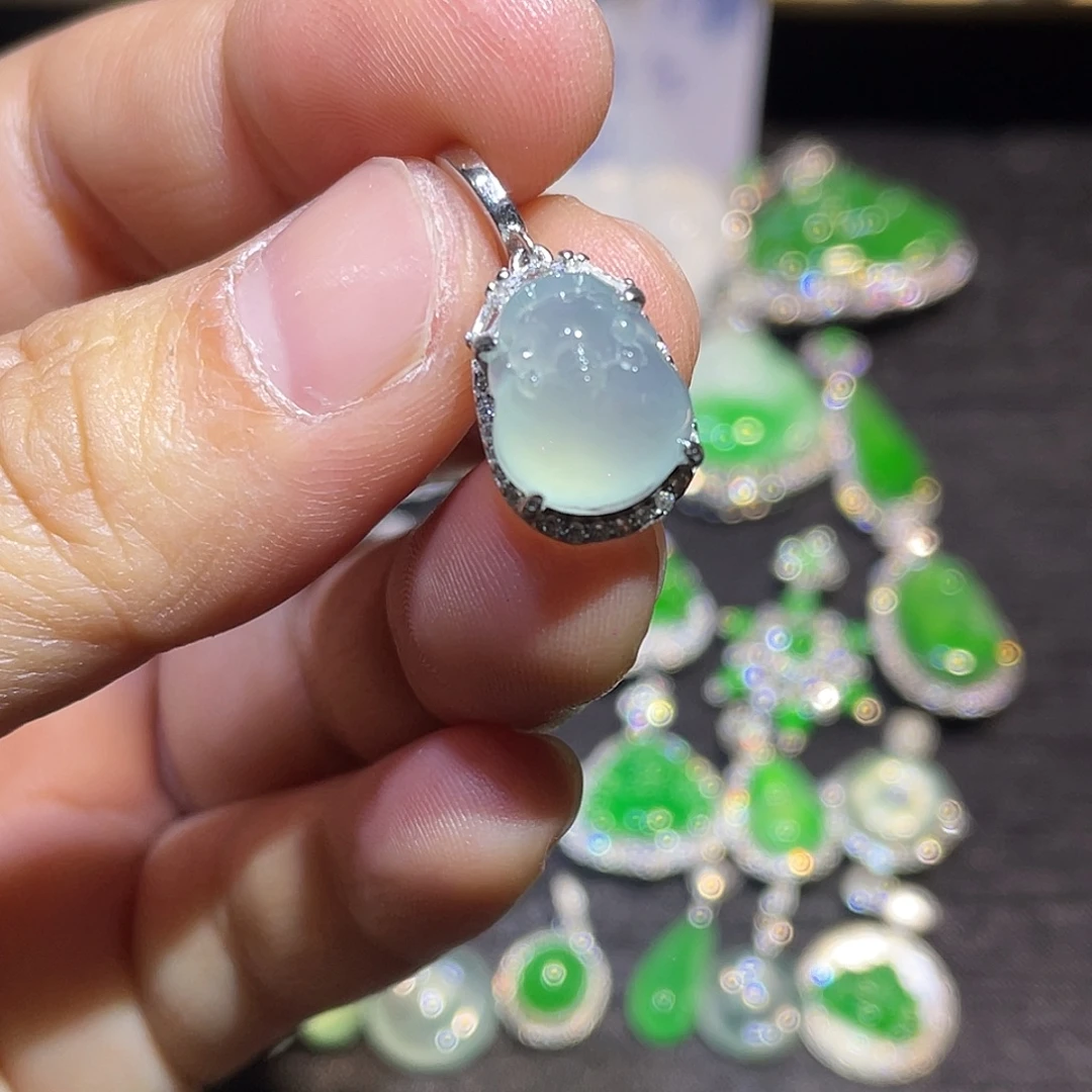 翡翠银S925镶嵌吊坠(不含链)