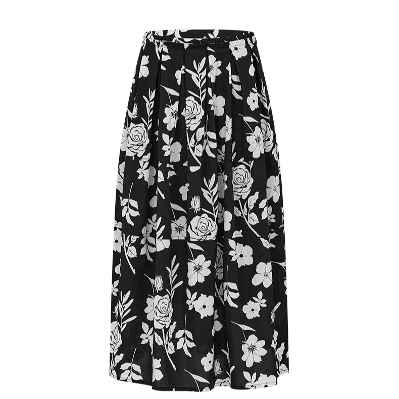 【曼德诗】时尚印花长裙新款拼接赫本风A字裙Y207311576