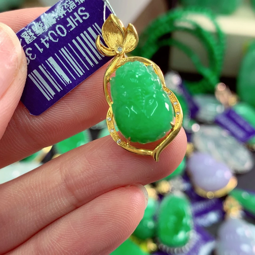 吊坠(不含链)18K金镶嵌翡翠