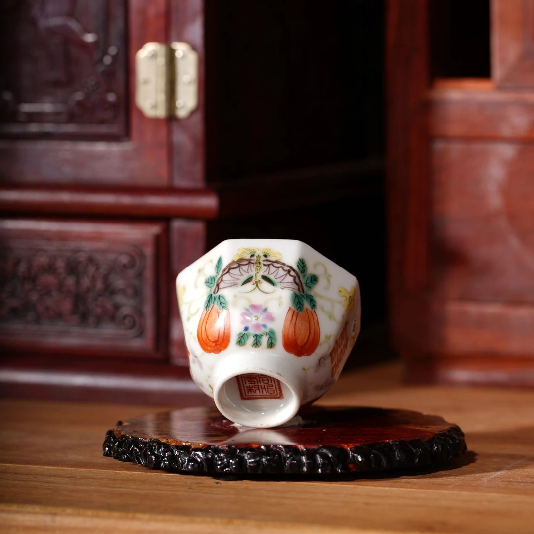 288清同治粉彩瓜瓞绵绵杯明清老瓷器仿古典家居书房摆件瓷器收