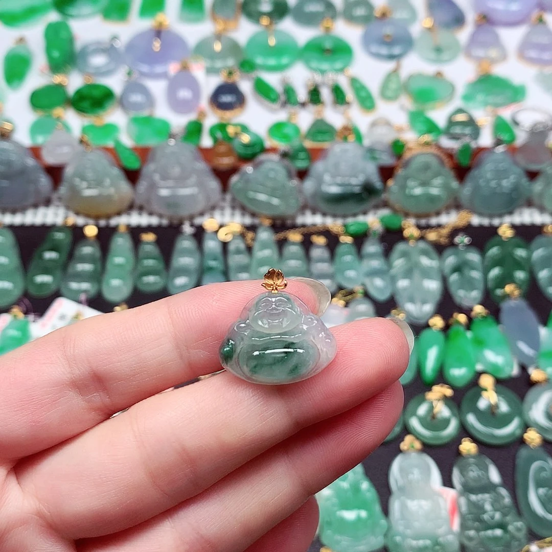 翡翠18K金镶嵌吊坠(不含链)天然翡翠A货