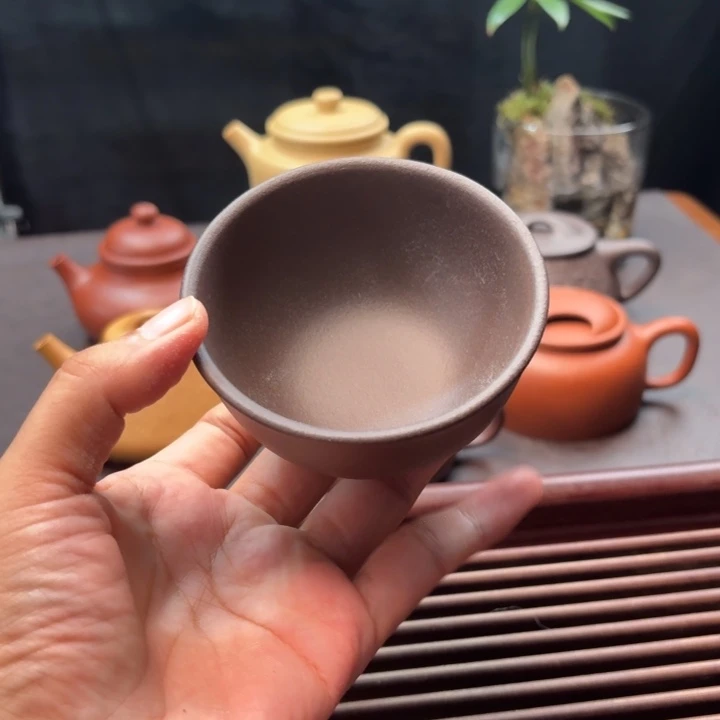紫砂茶杯孤品福利深井紫泥半手杯
