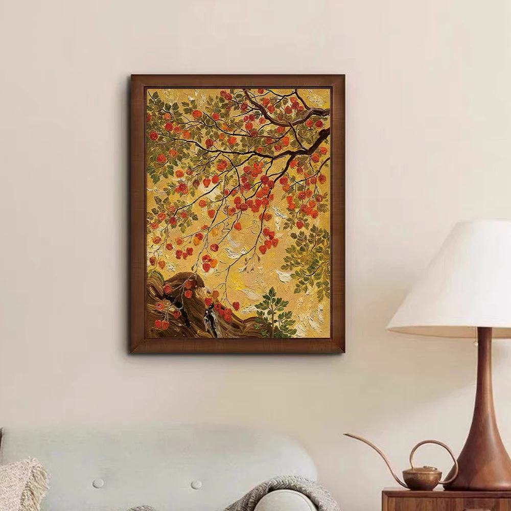 SA29吉祥柿子轻奢客厅大气挂墙画中古风玄关东方美学新中式装饰画