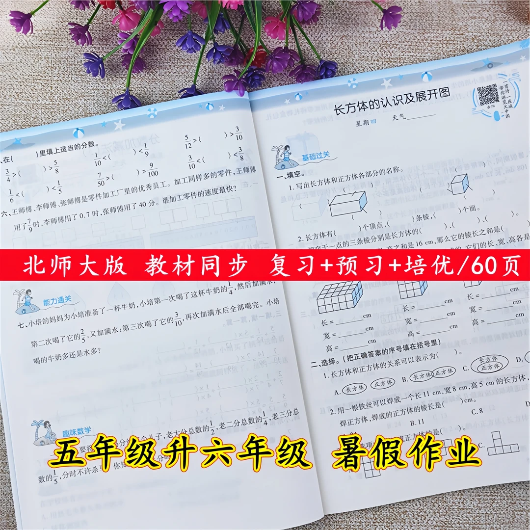 北师大版数学暑假作业五升六年级暑假衔接教材五年级下册暑假作业