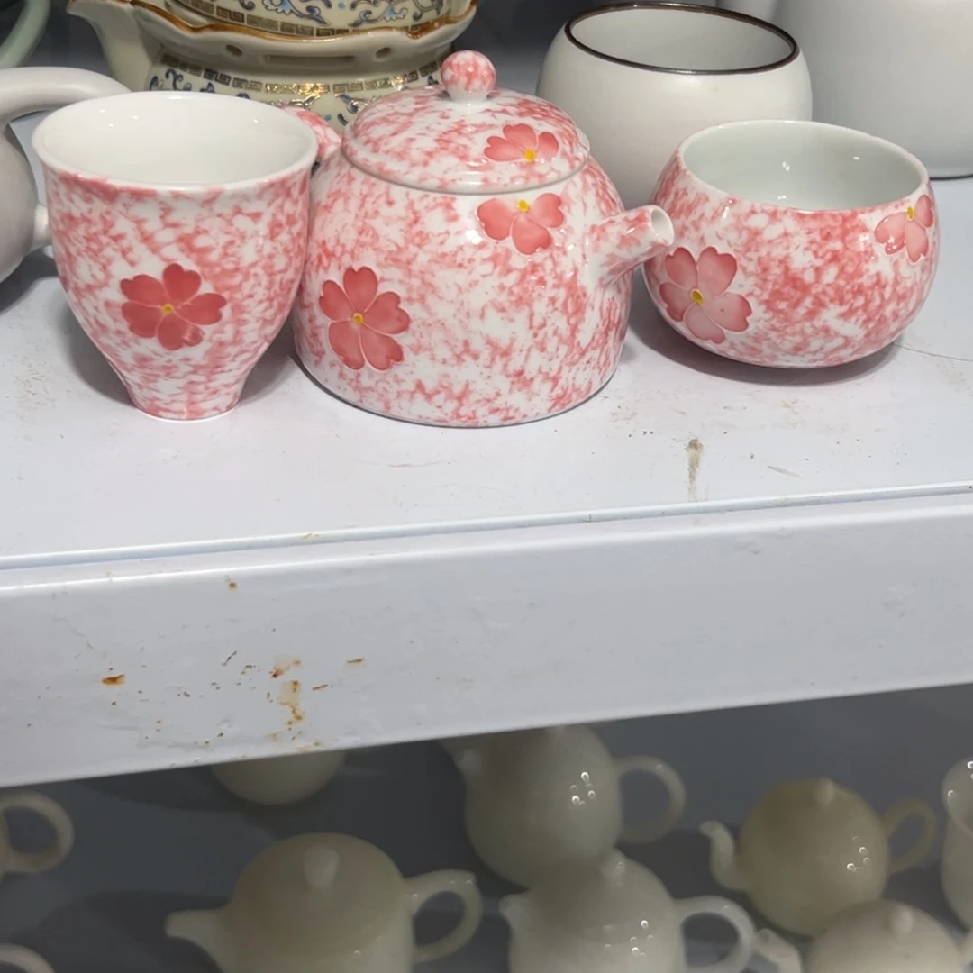 无暇手绘釉下彩一壶两杯