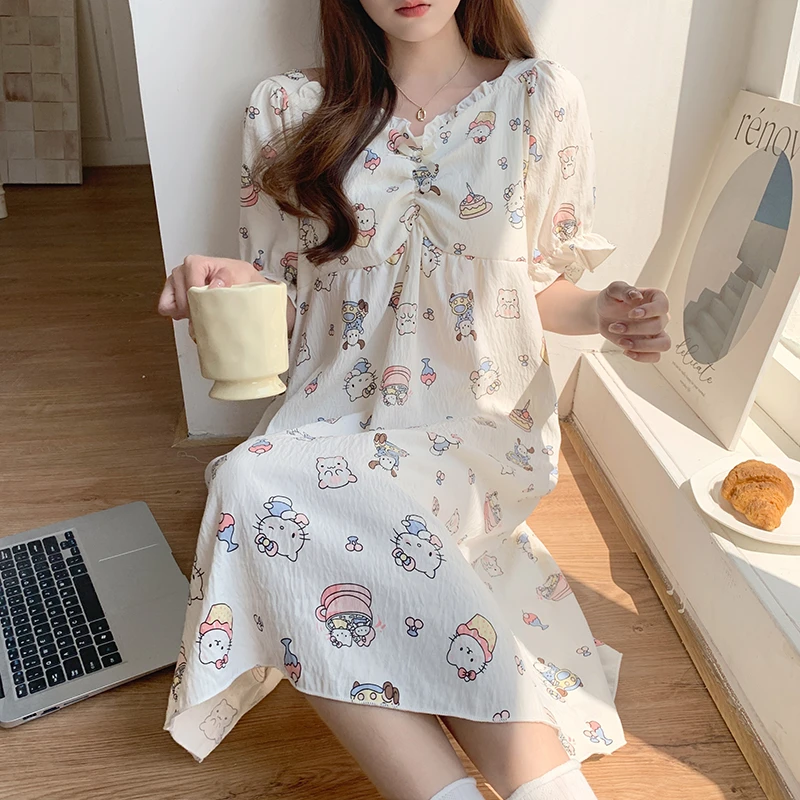 睡裙女款2025新款夏季带胸垫甜美卡通中长款裙子可外穿睡衣家居服