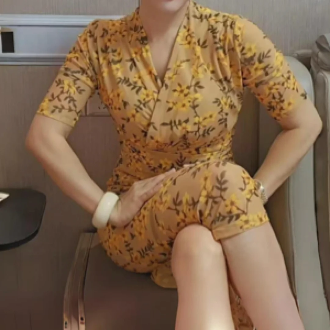 新款印花短袖裙子气质显瘦女装