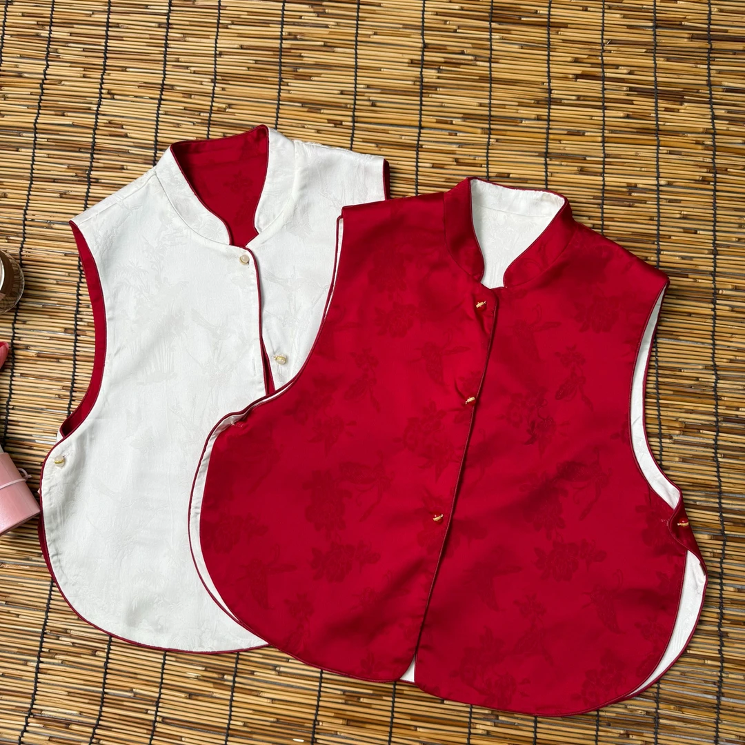 薄款秋季立领刺绣常规款女款双面宽松型马夹民族风马甲中国风