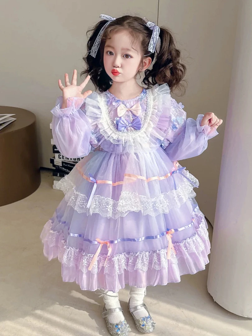 2025年春款刺绣Lolita“花仙子”连衣裙紫色洋气蓬蓬公主裙
